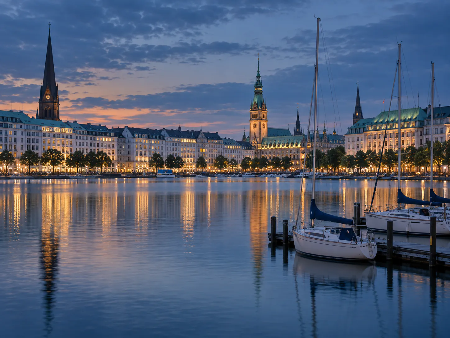 Hamburg Binnenalster at blue hour